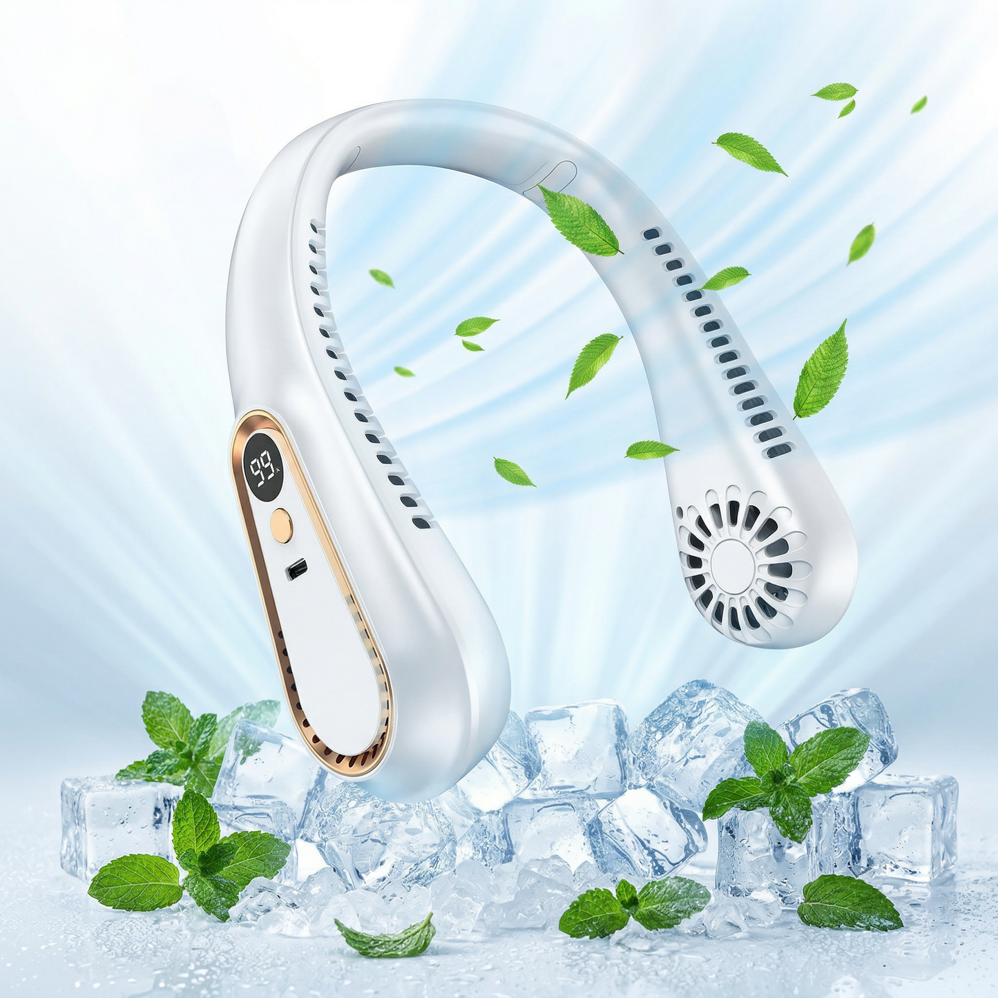 Portable Bladeless Neck Fan – 720° Airflow, Rechargeable USB, 5-Speed Cooling, Hands-Free Wearable Fan for Summer Travel & Daily Use