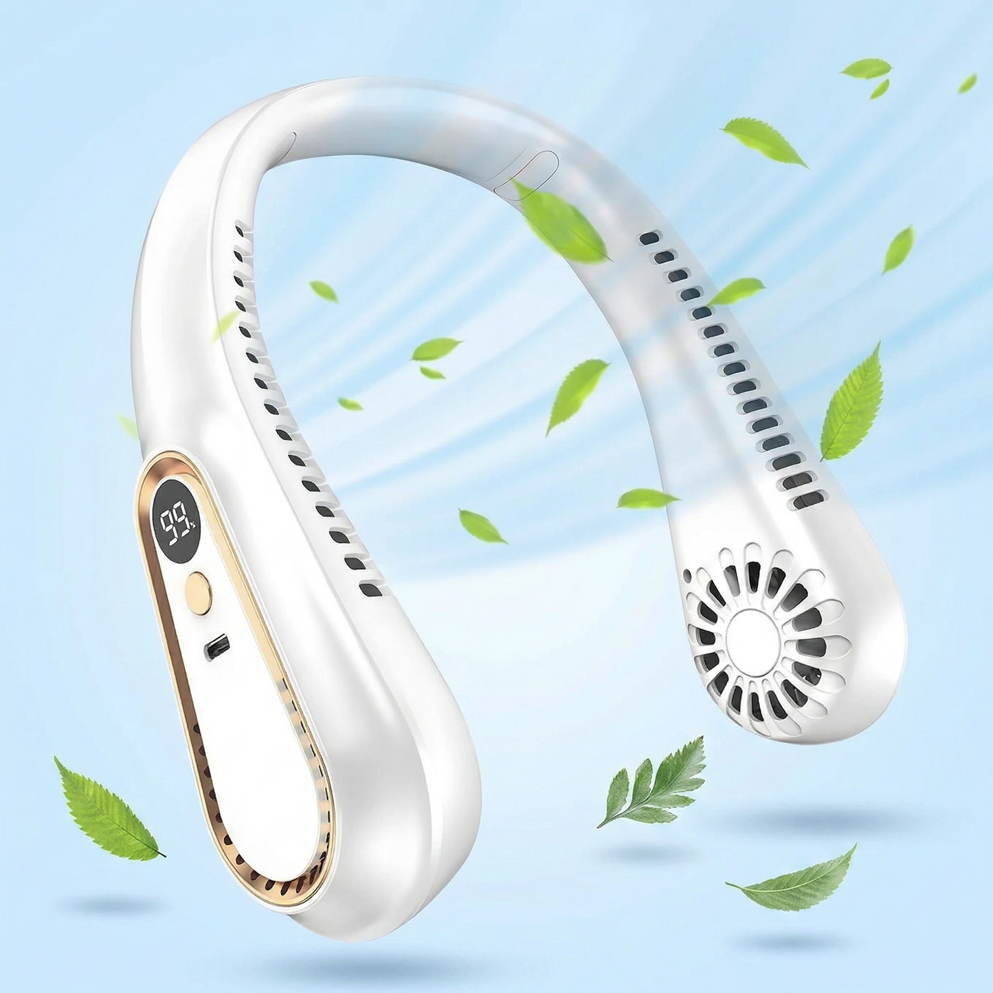 Portable Bladeless Neck Fan – 720° Airflow, Rechargeable USB, 5-Speed Cooling, Hands-Free Wearable Fan for Summer Travel & Daily Use