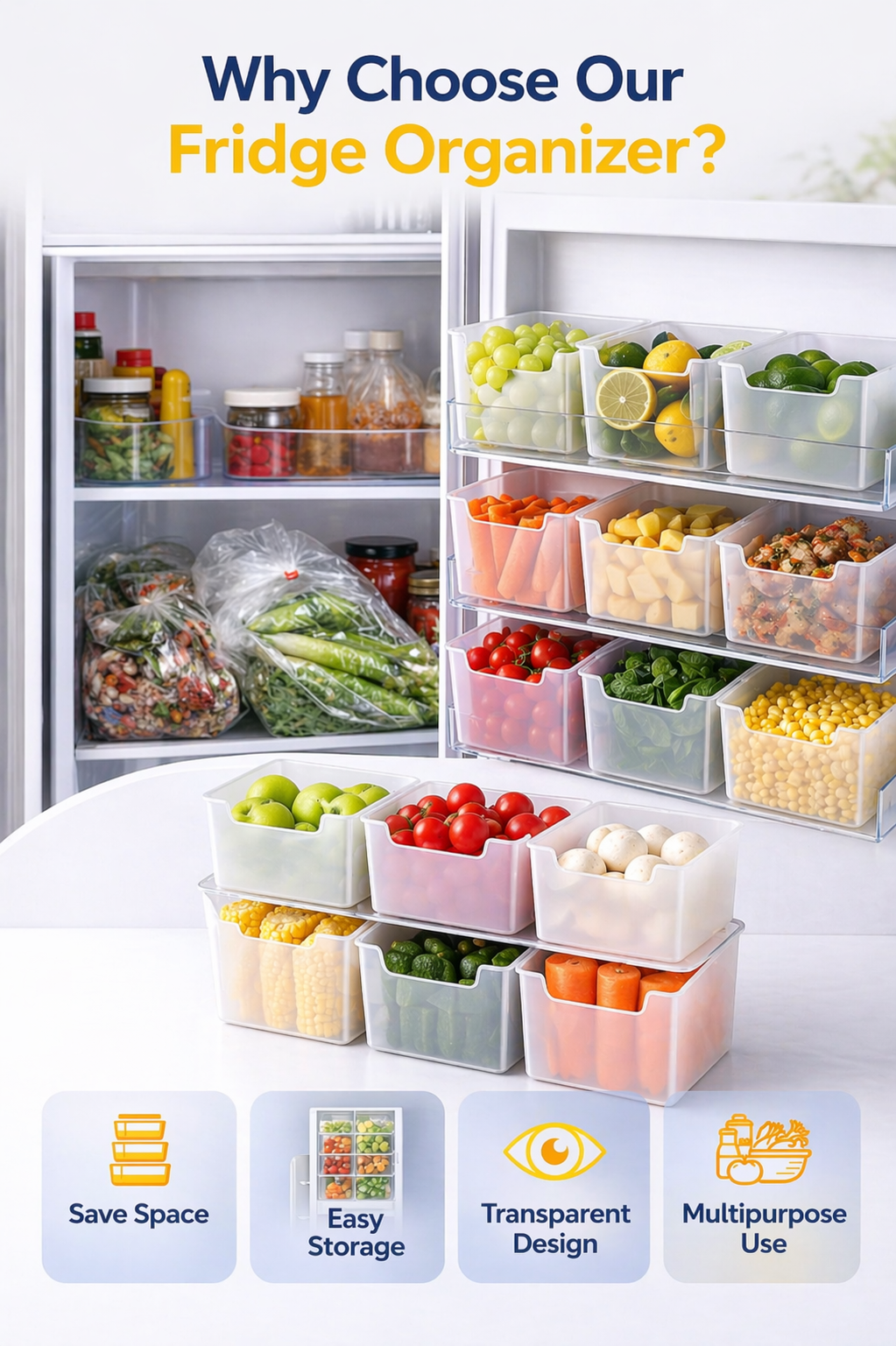 Fridge Organizer Boxes — Pack of 6