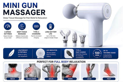 Mini Massage Gun for Pain Relief – Portable Deep Tissue Massager for Neck, Back & Muscles (Rechargeable, 6 Speed)
