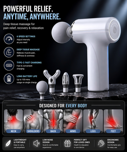 Mini Massage Gun for Pain Relief – Portable Deep Tissue Massager for Neck, Back & Muscles (Rechargeable, 6 Speed)